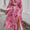 Devine Split Printed Surplice Long Sleeve Midi Dress