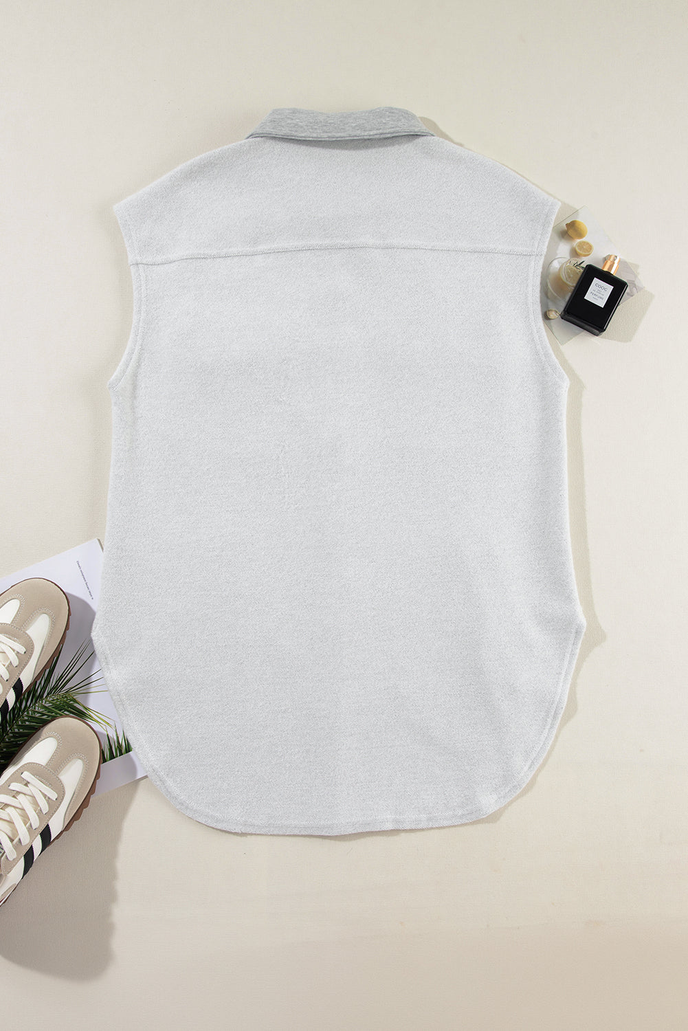 Pocketed Curved Hem Button Up Vest