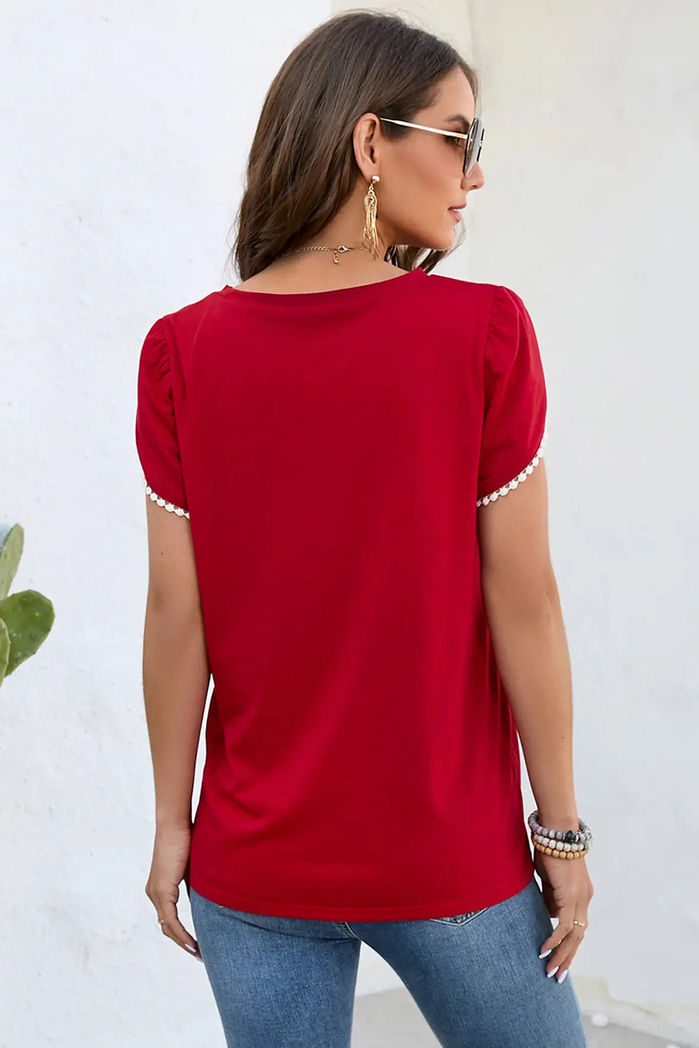 IZURIA Round Neck Petal Sleeve T-Shirt