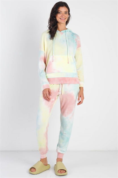 Cherish Apparel Drawstring Tie-Dye Dropped Shoulder Hoodie