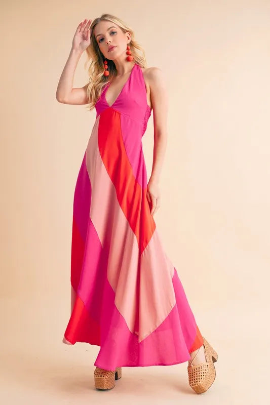 Color Block Sleeveless Maxi Dress
