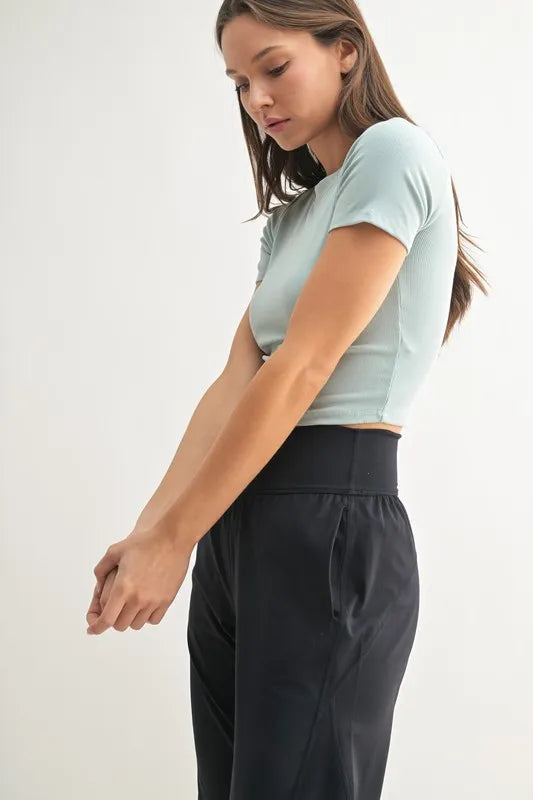 Essential Micro-ribbed Cropped Athleisure Tee In Blue