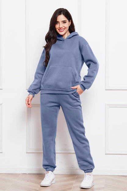 Drop Shoulder Long Sleeve Hoodie and Pants Set