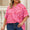 Plus Size Printed Notched Neck Half Sleeve Top