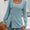 Mandy Decorative Button Striped Square Neck Long Sleeve T-Shirt