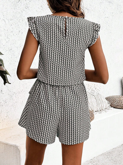 Honey Printed Round Neck Top and Layered Shorts Set