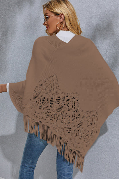 Round Neck Fringe Detail Poncho