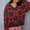V-Neck Heart Pattern Checkered Sweater