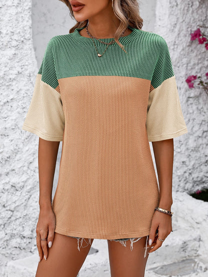 Mandy Color Block Round Neck Half Sleeve T-Shirt