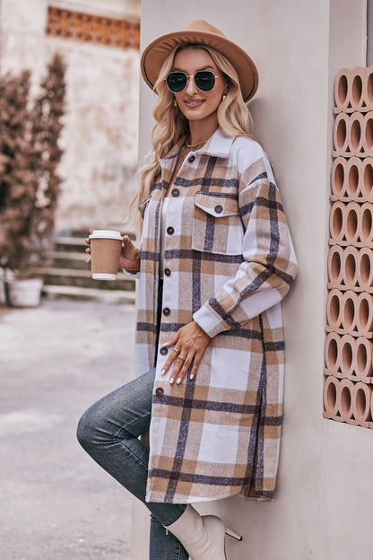 Mandy Plaid Dropped Shoulder Longline Jacket