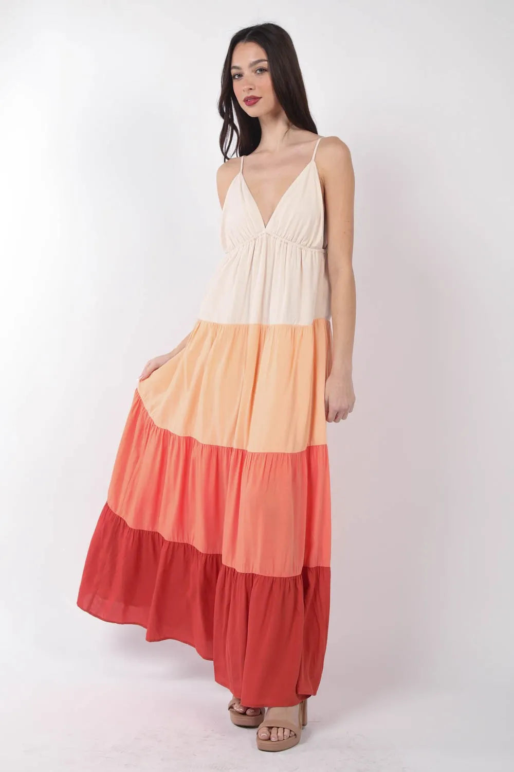 Colour Block Tiered Maxi Cami Dress