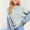Plus Size Frayed Denim Sleeve Sweater Top