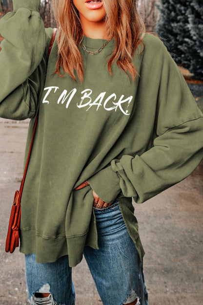 I'M BACK Round Neck Dropped Shoulder Sweatshirt