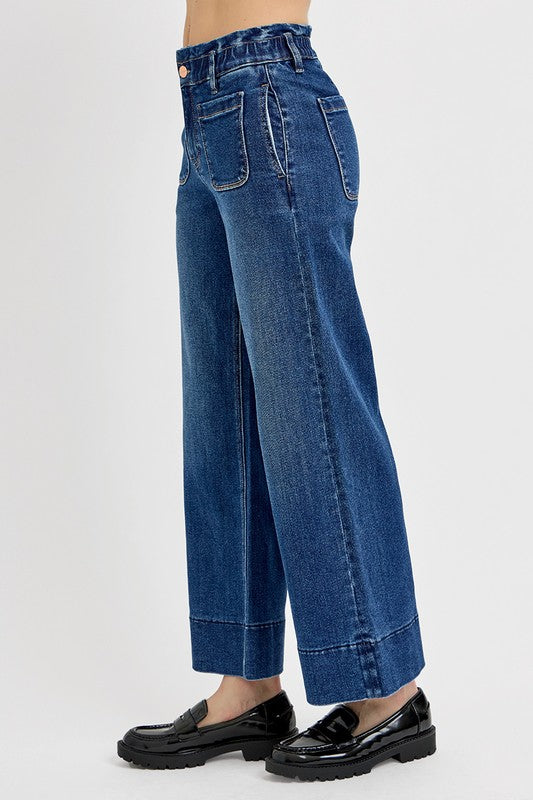 RISEN Elastic Band Wide Leg Jeans - Dark / 9(29)