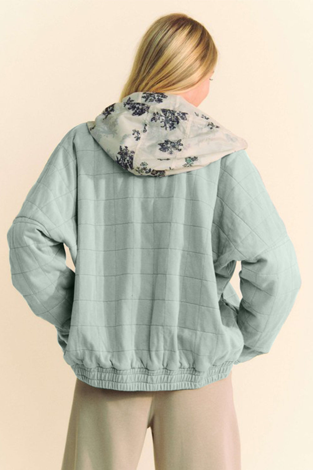 Davi & Dani Quilted Zip Up Dropped Shoulder Jacket