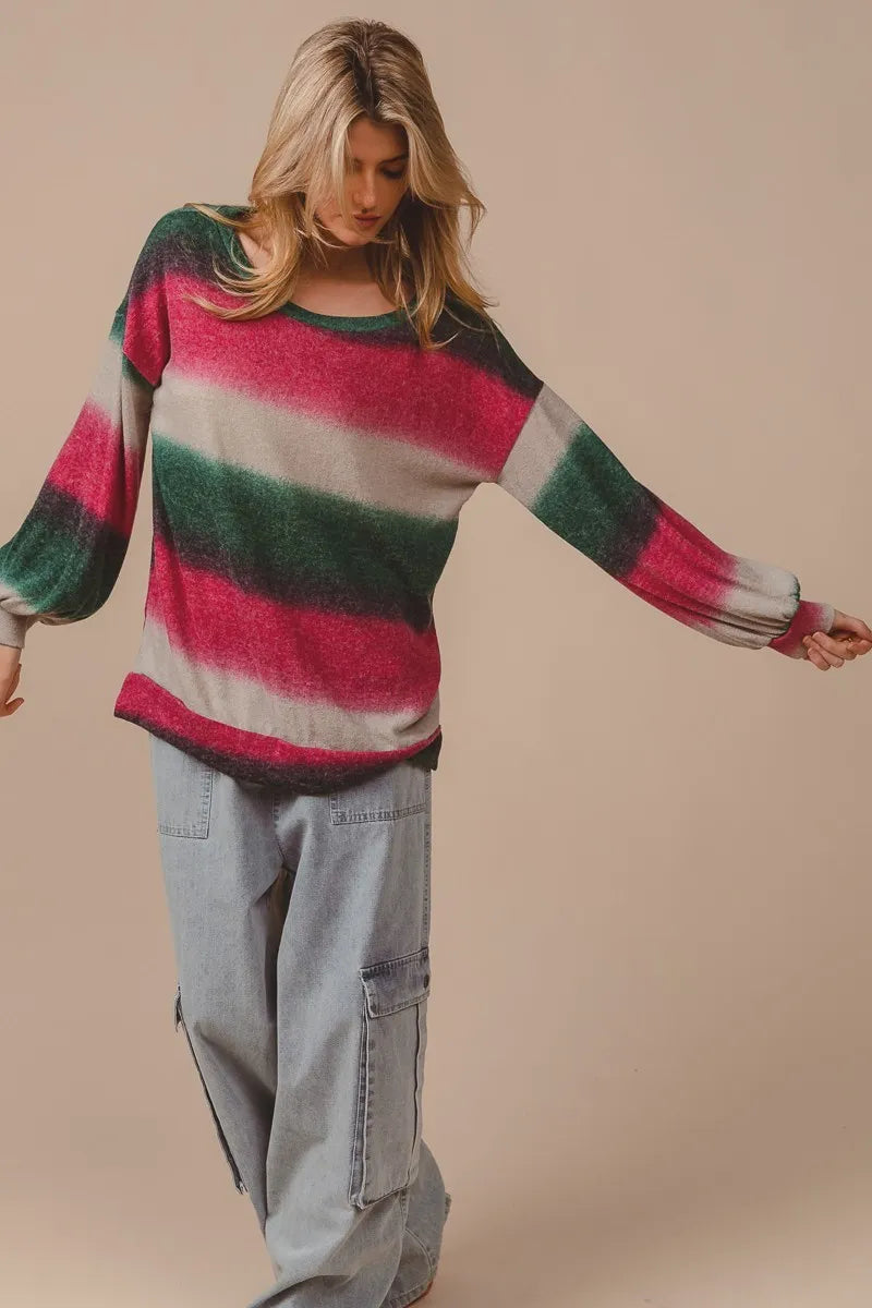 Striped Gradation Print Knit Top