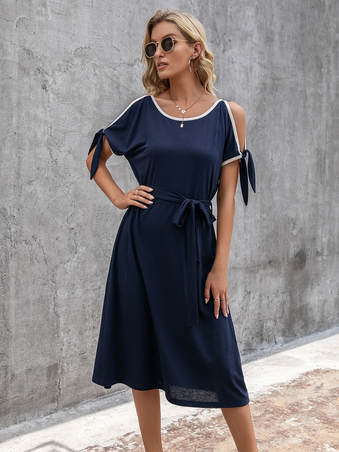 Ivy Lane Round Neck Cold Shoulder Dress