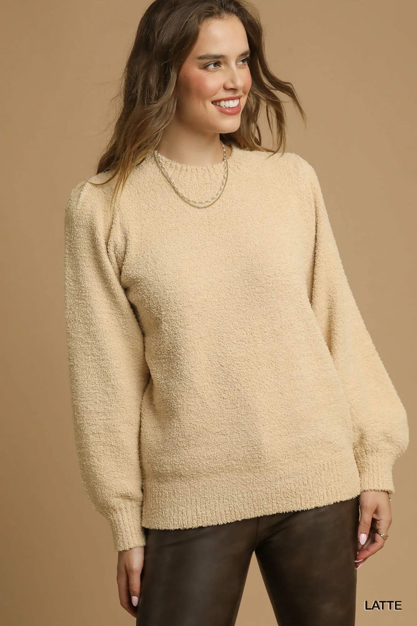 Textured Long Sleeve Sweater with Ribbed Trim