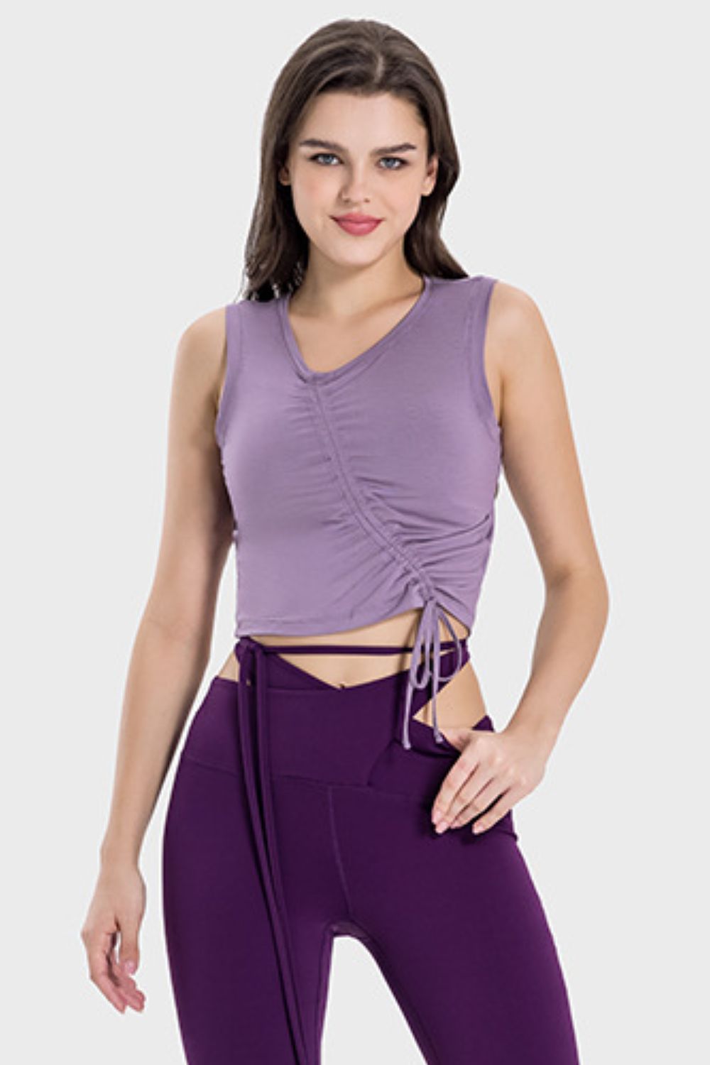 Millennia Drawstring Ruched Wide Strap Active Tank