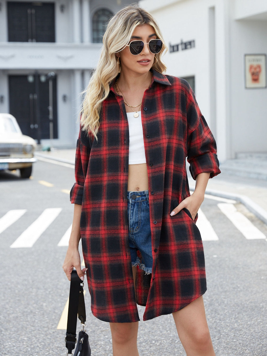 Lovelet Plaid Button Up Collared Neck Shirt