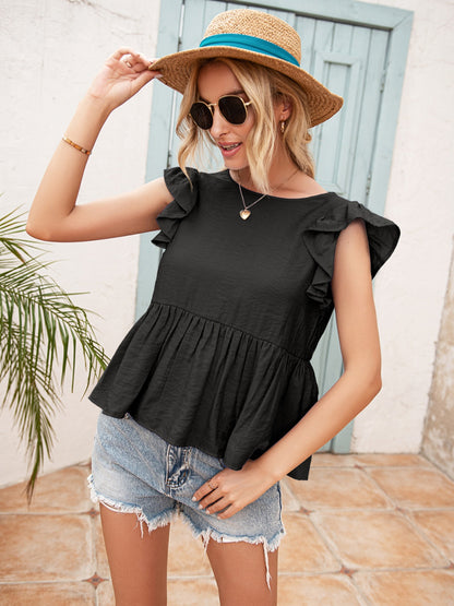 Ivy Lane Lace Detail Round Neck Peplum T-Shirt