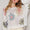 POL Flower Dropped Shoulder Long Sleeve Knit Top