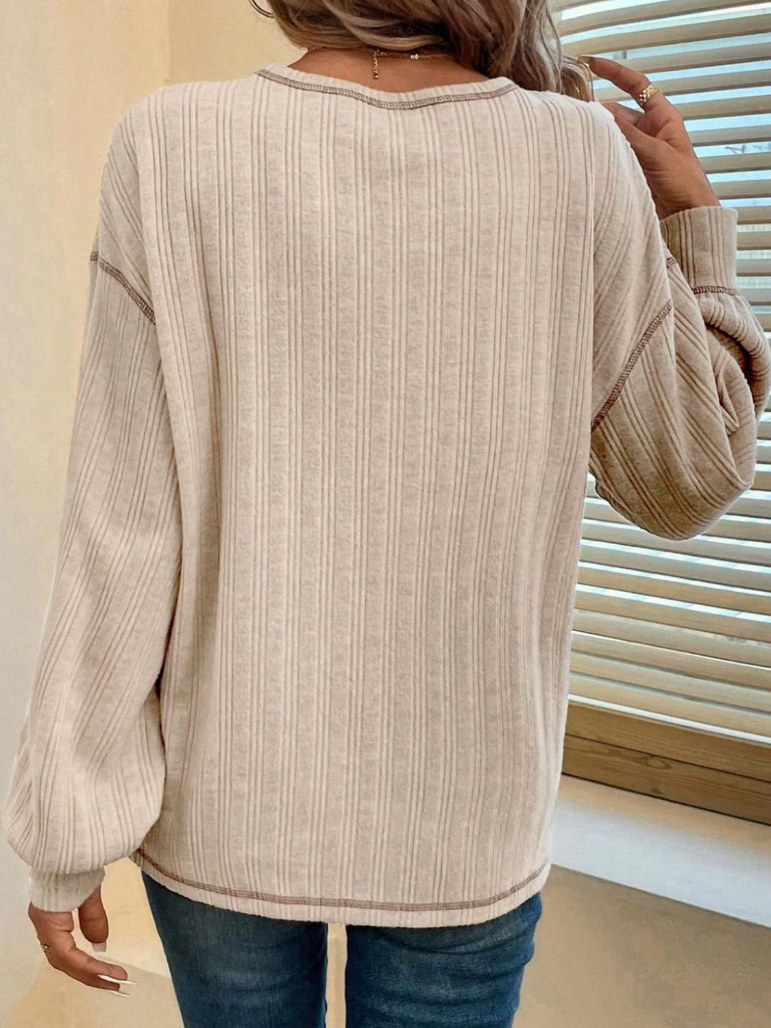 Mandy Contrast Stitching Round Neck Long Sleeve T-Shirt