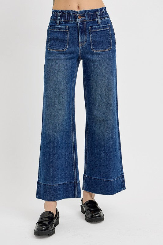 RISEN Elastic Band Wide Leg Jeans - Dark / 9(29)