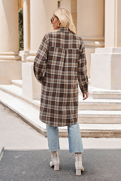 Mandy Plaid Collared Neck Long Sleeve Coat