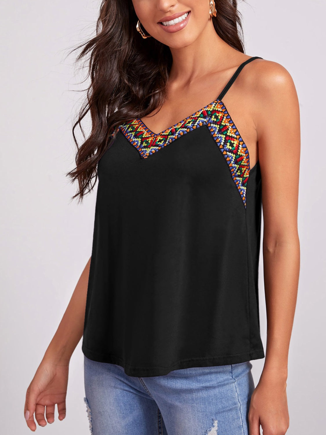 FAM-FAM Geometric V-Neck Spaghetti Strap Cami