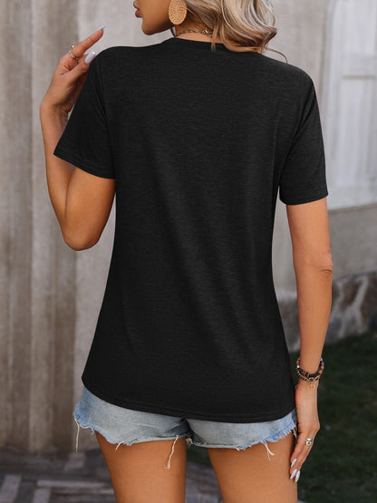 Mandy Heathered Round Neck Short Sleeve T-Shirt