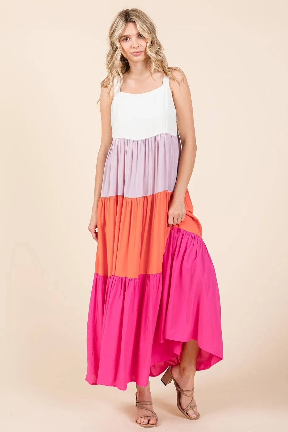Color Block Tiered Pull-On Maxi Dress