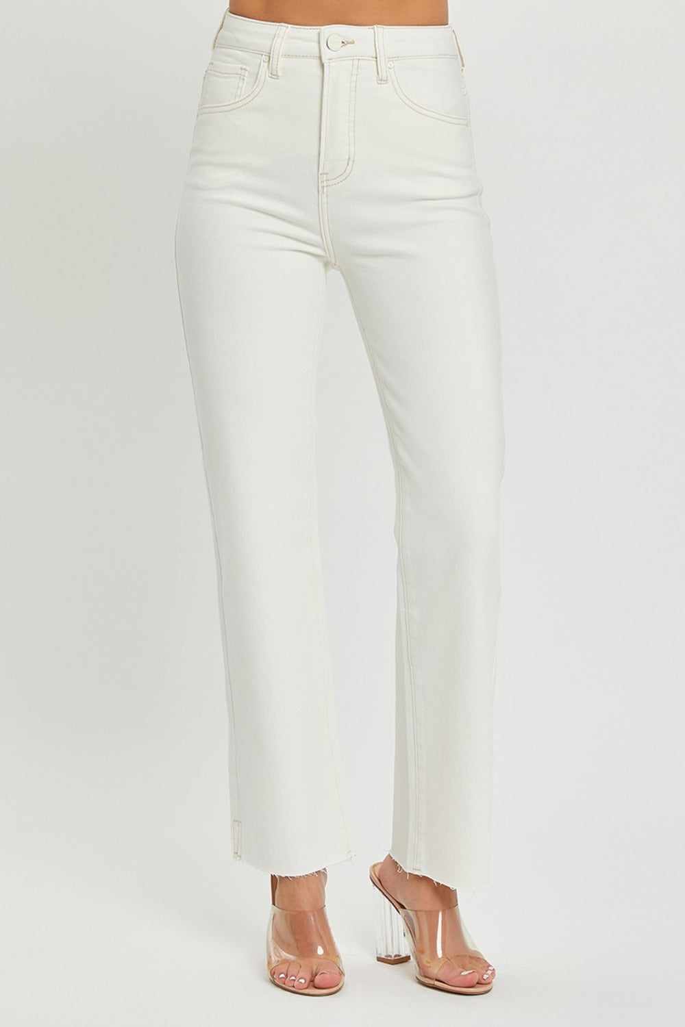 Full Size High Rise Tummy Control Straight Jeans Cream / 11(30)