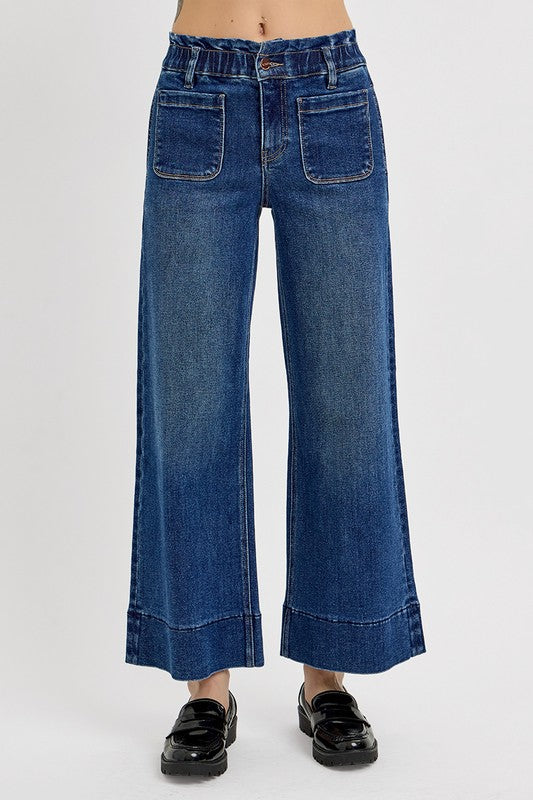 RISEN Elastic Band Wide Leg Jeans - Dark / 9(29)