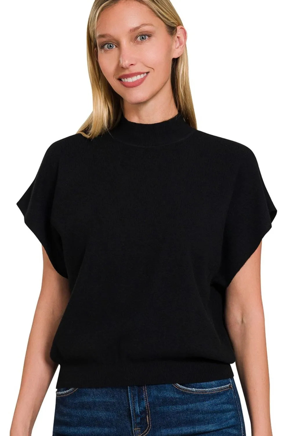 Mock Neck Short Dolman Sleeve Sweater