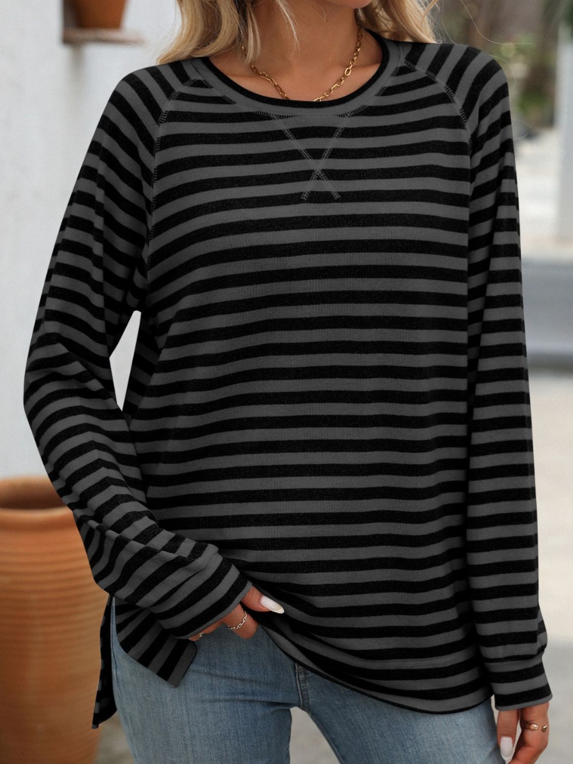 Mandy Striped Round Neck Long Sleeve T-Shirt