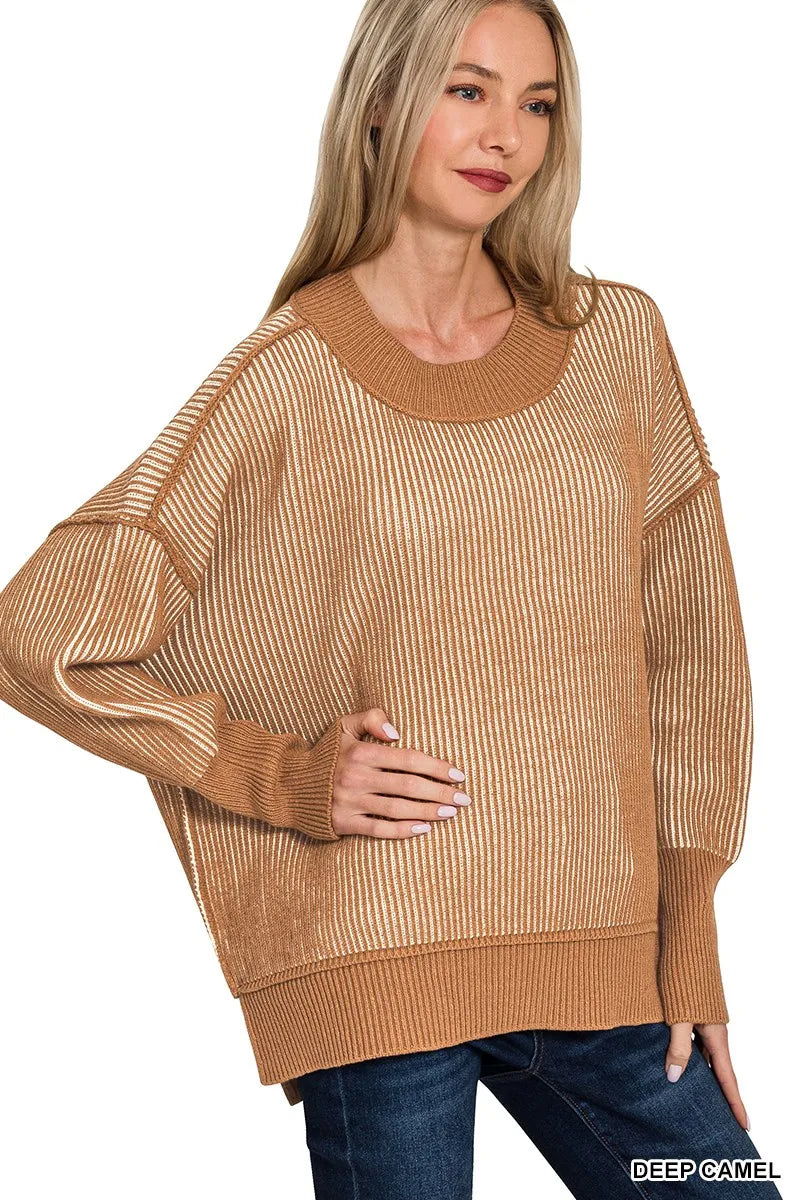 Exposed Seam Two Tone Ribbed Sweater