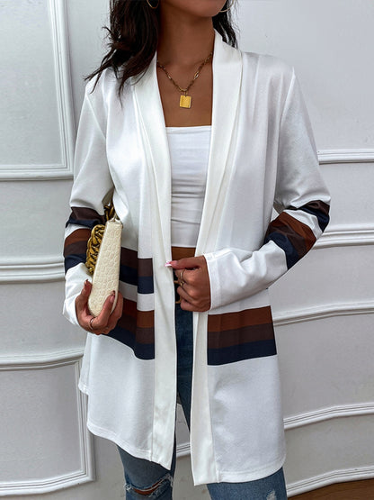 Shiny Color Block Open Front Cardigan