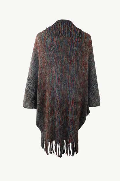 Multicolored Fringe Trim Poncho