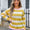 Angel Wings Striped Round Neck Dropped Shoulder Sweater