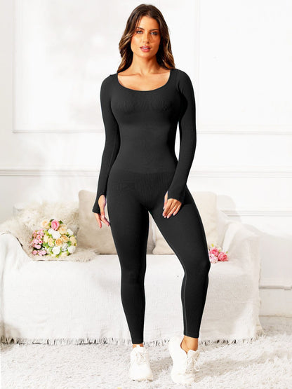 Scoop Neck Long Sleeve Active Jumpsuit