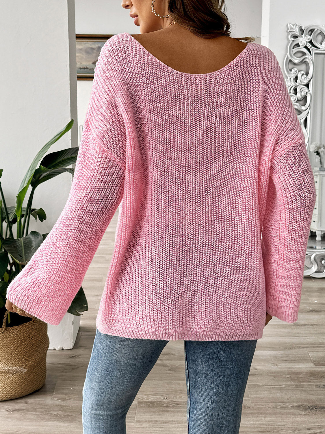 Bow Boat Neck Long Sleeve Sweater