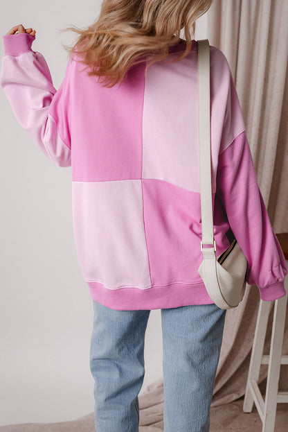 Color Block Half Button Long Sleeve Sweatshirt