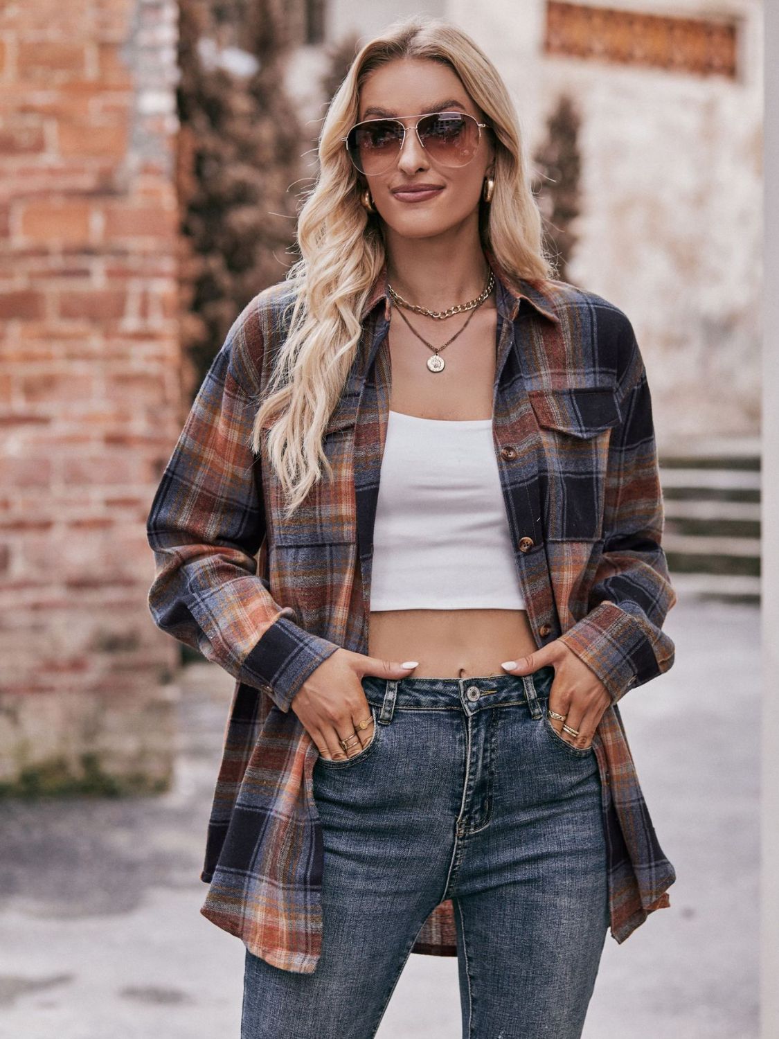 Mandy Plaid Dropped Shoulder Longline Shirt