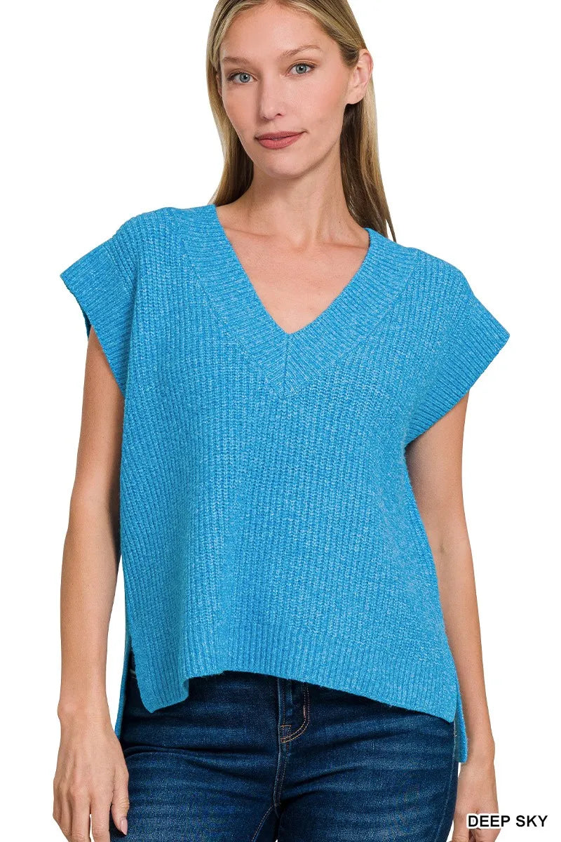 Oversized Sweater Vest with Side Slit