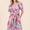 Watercolour Print Tie Front Midi Dress