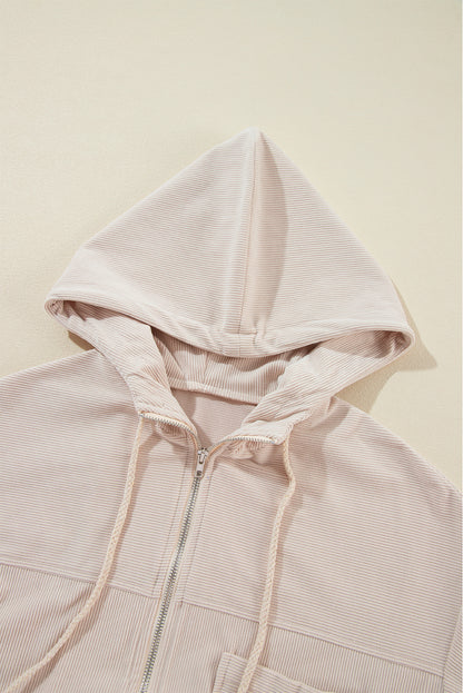 Pocketed Zip Up Long Sleeve Hooded Jacket