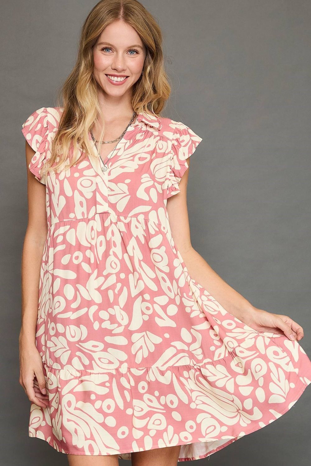 Two Tone Printed Ruffled Cap Sleeve Mini Dress Plus Size