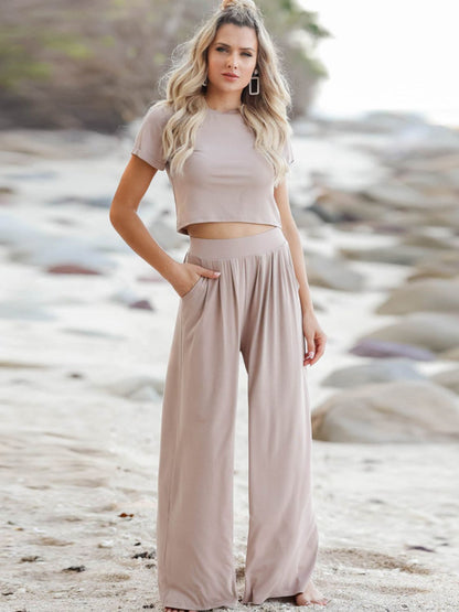 Short Sleeve T-Shirt and Wide Leg Pants Set