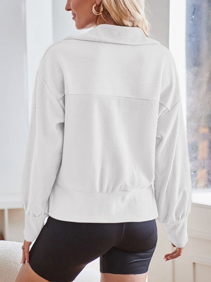 Lovelet Ribbed Half Zip Collared Neck Sweatshirt